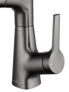 Смеситель для раковины Wonzon & Woghand WW-121B108-BGG с выдвижным изливом тёмный графит